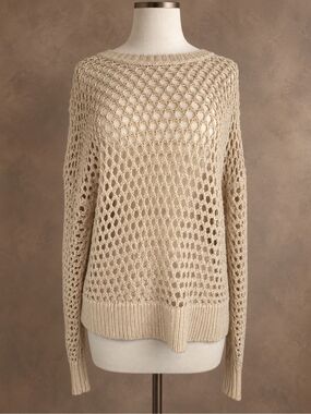 Old Navy Size M Cream Open Knit Crochet Long Sleeve Sweater